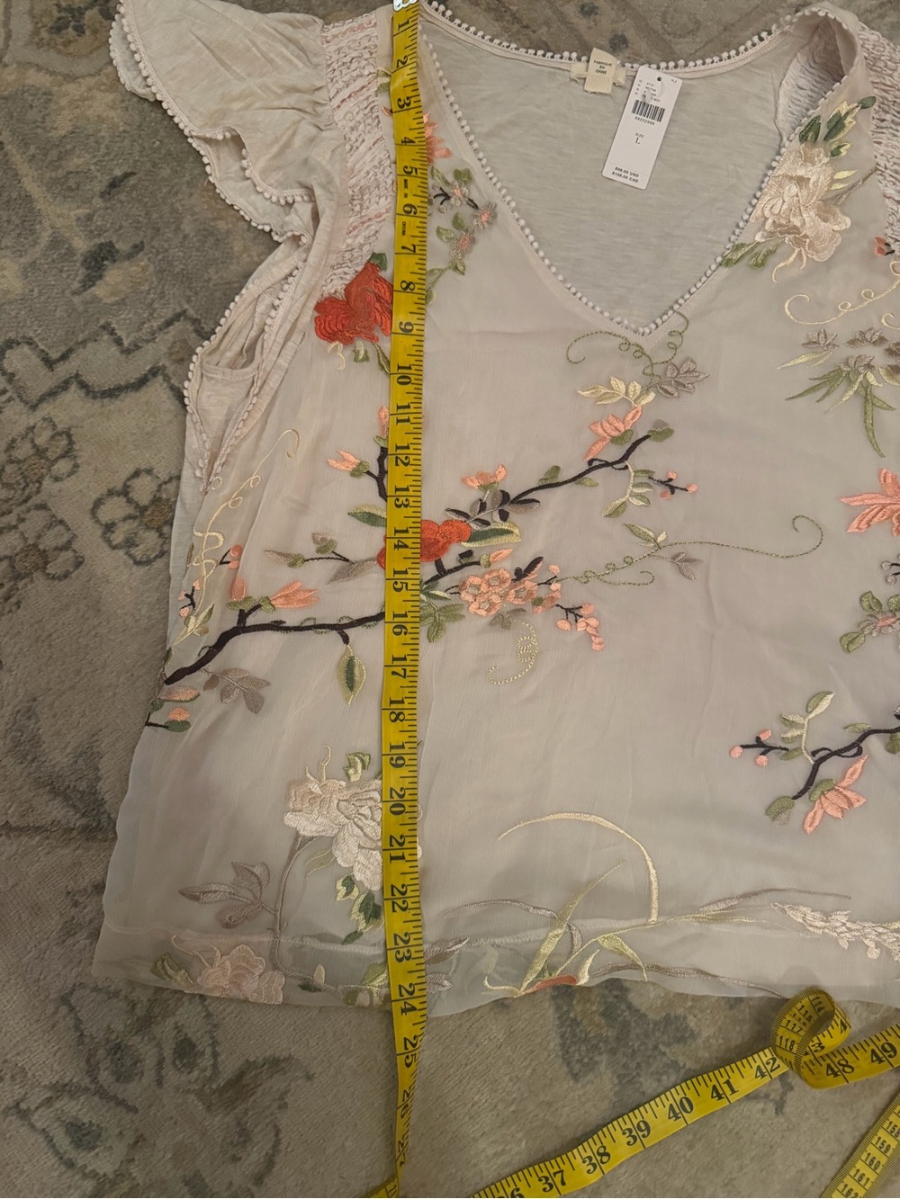 Anthropologie Cream Floral Embroidered V-Neck Blouse - Picture 5 of 5
